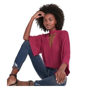 NWT Lucky Brand Long Sleeve Solid Choker Top